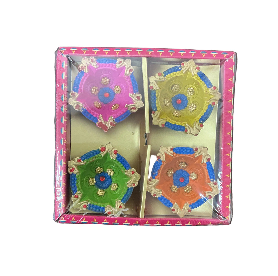 Diwali Designer Clay Diyas 4 Pack B1