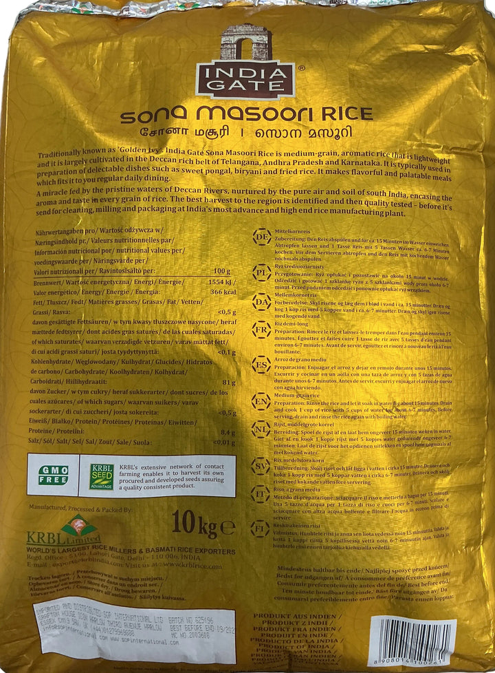 India Gate Rice Sona Masoori 10kg