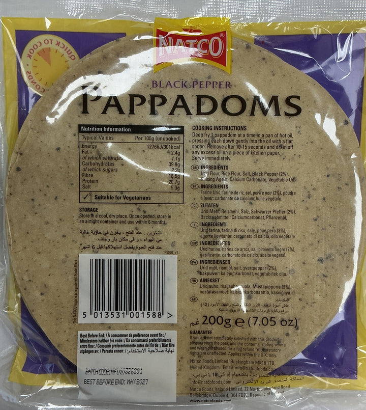 Natco Pappadoms Black Pepper 200g