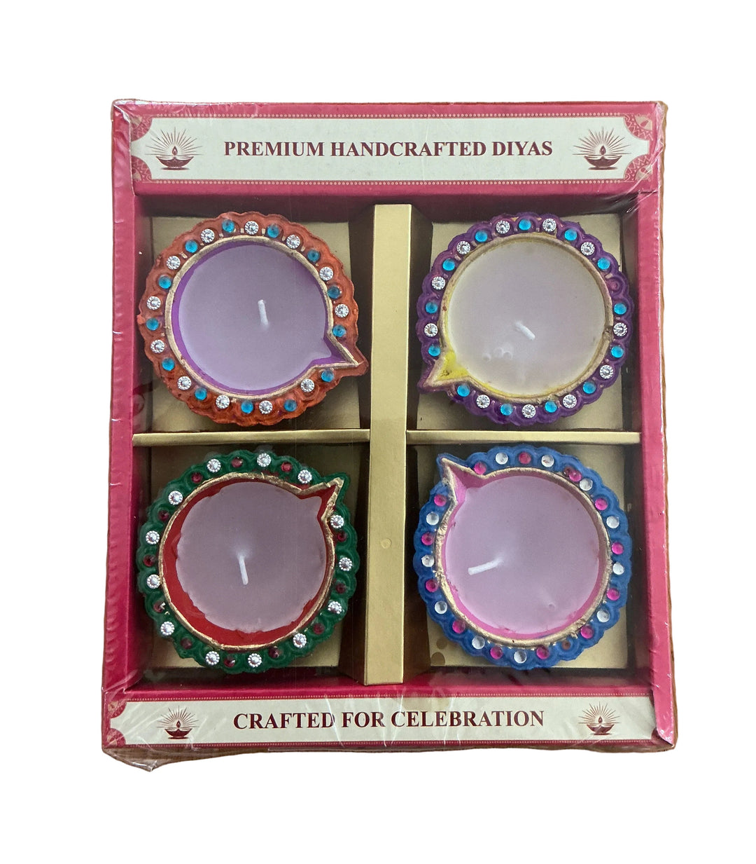 Diwali Designer Clay Diyas With Wax 4 Pack A4