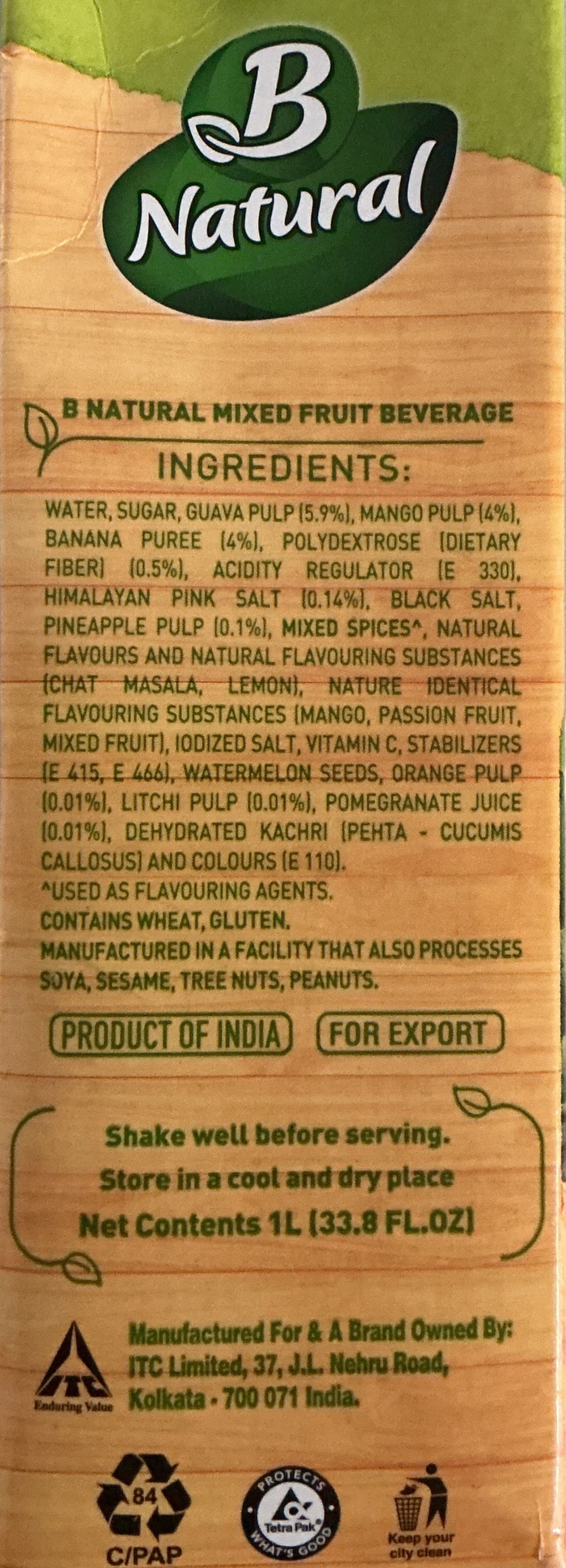 B Natural Juice Mix Fruit Chaat 1ltr