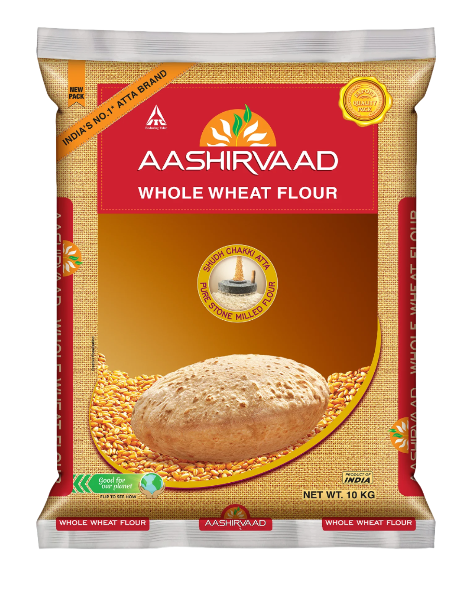 Aashirvaad Flour Whole Wheat Chakki Atta 10kg 2x5kg BBE 13 SEP 2025 - ExoticEstore