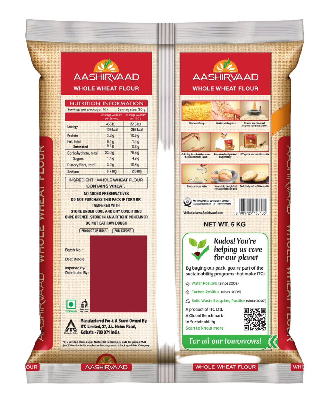 Aashirvaad Flour Whole Wheat Atta 5kg 15 Sep 2025 - ExoticEstore