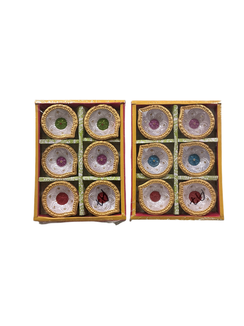 Diwali Designer Clay Diyas Assorted 12 Pack