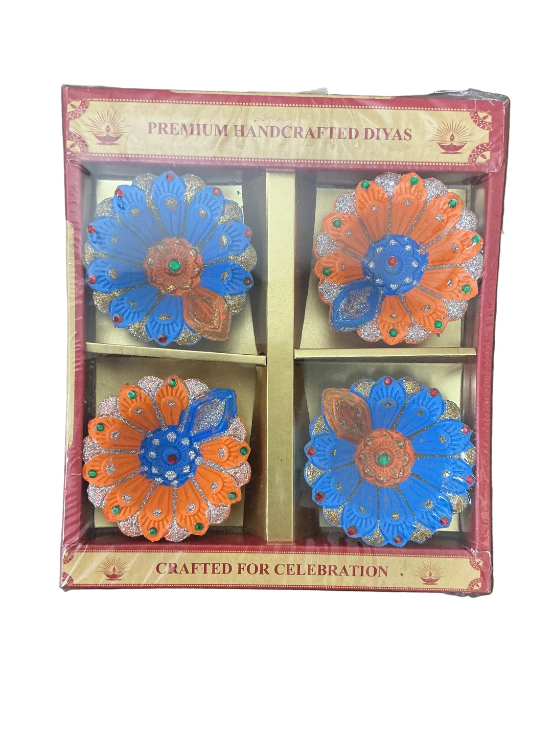 Diwali Designer Clay Diyas 4 Pack B3
