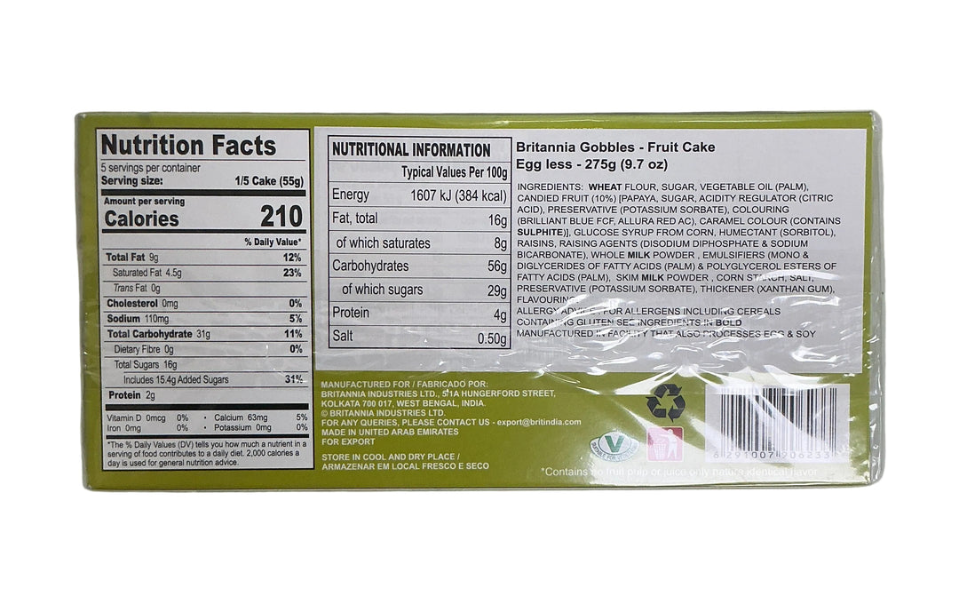 Britannia Fruit Cake Gobbles Eggless 275g PM - ExoticEstore