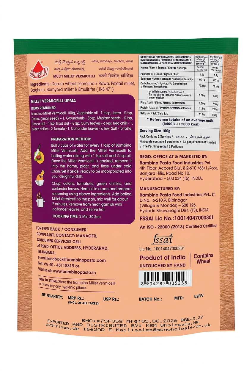 Bambino Multi Millet Vermicelli 200g