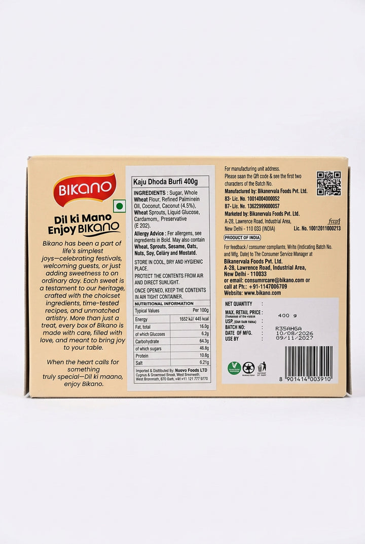 Bikano Sweets Kaju Dhoda Burfi 400g