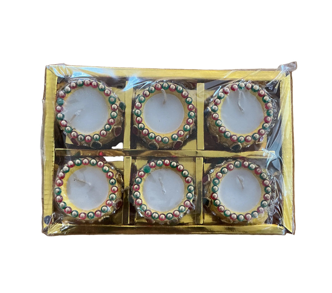 Diwali Designer Clay Diyas Golden Matki With Wax 6 Pack A1