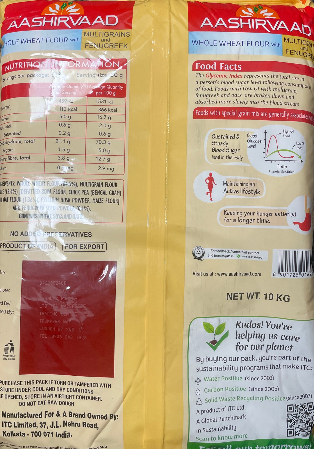 Aashirvaad Flour Whole Wheat with Multigrains & Fenugreek Atta 10Kg BBE 20/DEC/2025