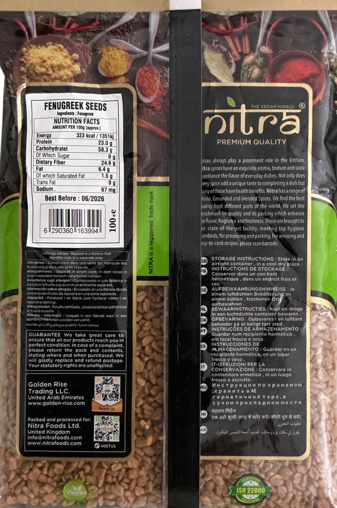 Nitra Spices Fenugreek Seeds 100g  BBE JUNE 2026