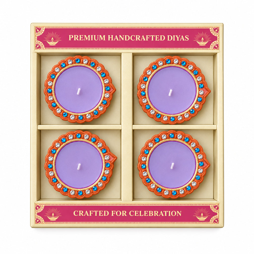 Diwali Designer Clay Diyas With Wax 4 Pack A5