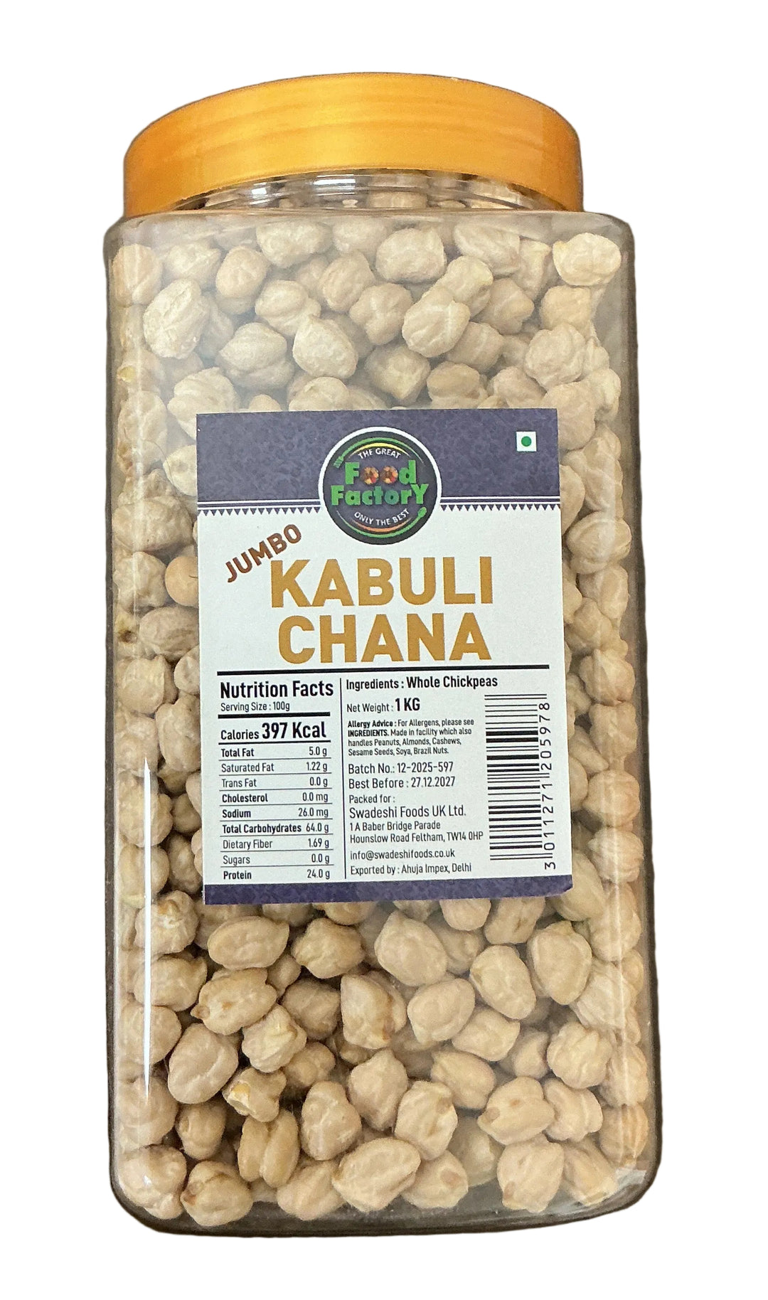 Food Factory Chick Peas Jumbo Kabuli Chana In Jar 1kg