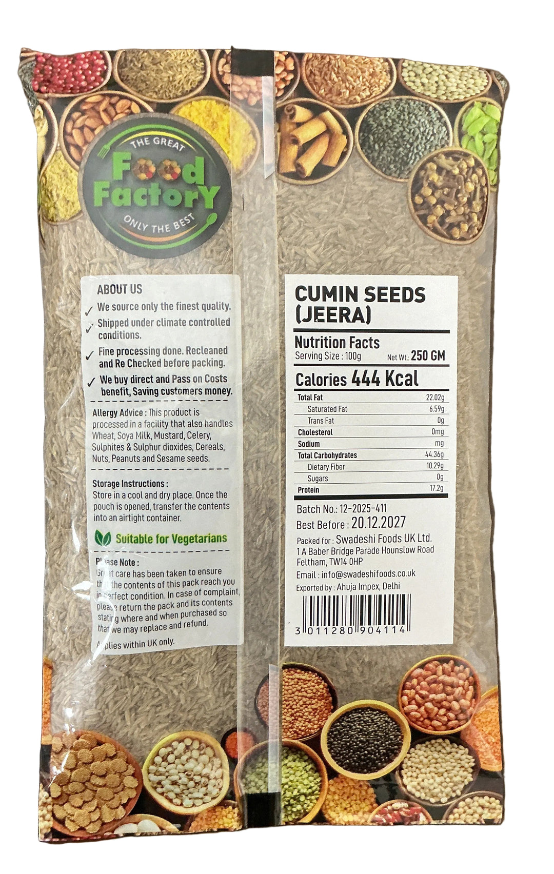 Food Factory Cumin Seeds Jeera Indian 250g