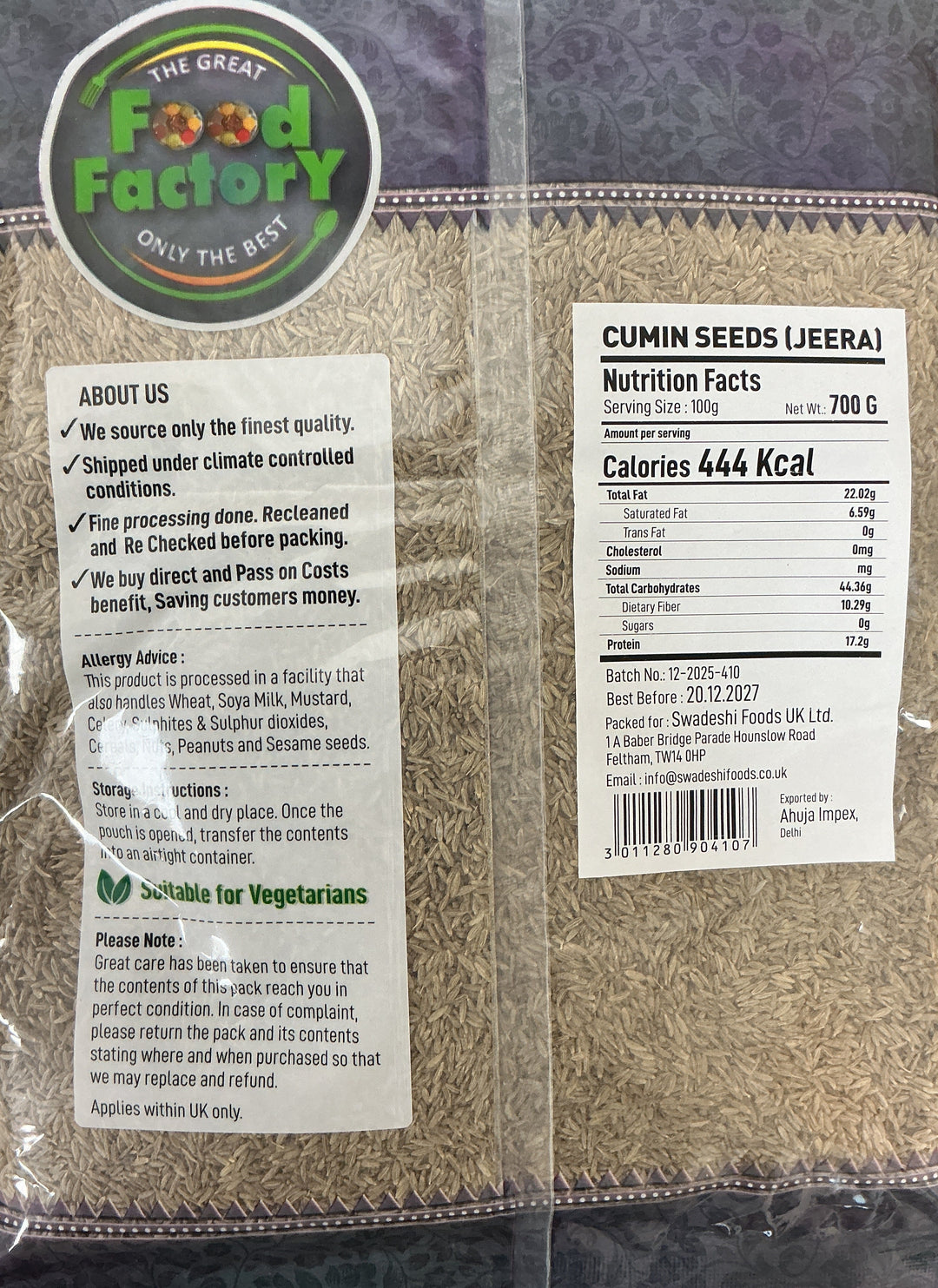Food Factory Cumin Seeds Indian 700g