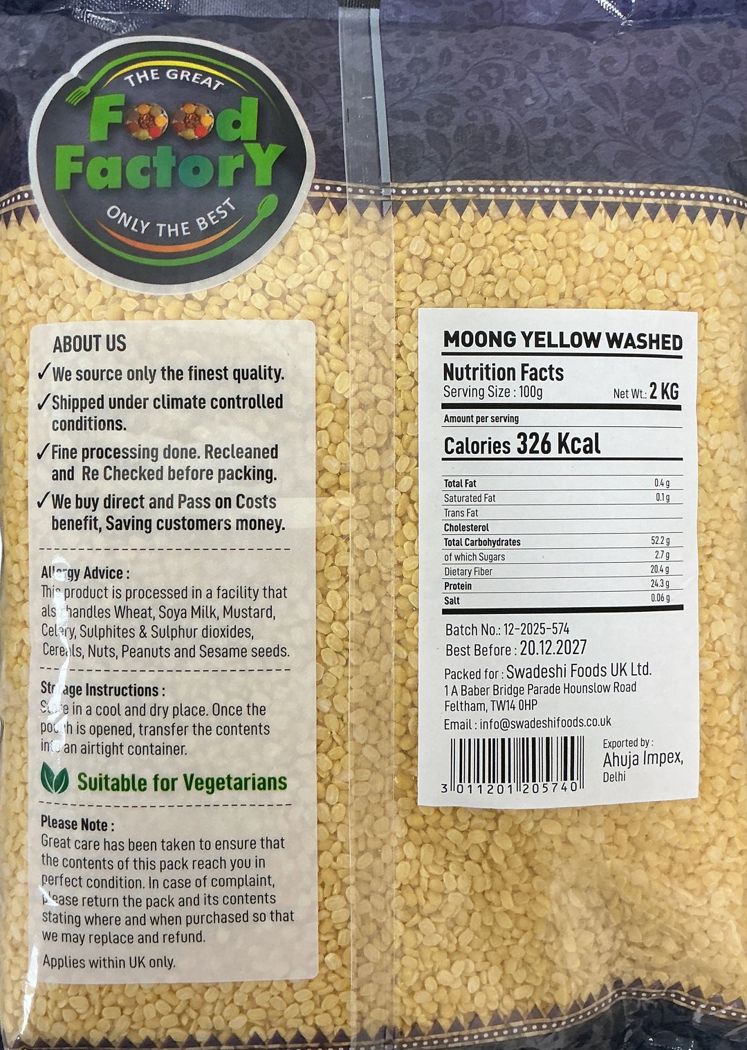Food Factory Lentils Moong Dall Yellow Indian 2kg