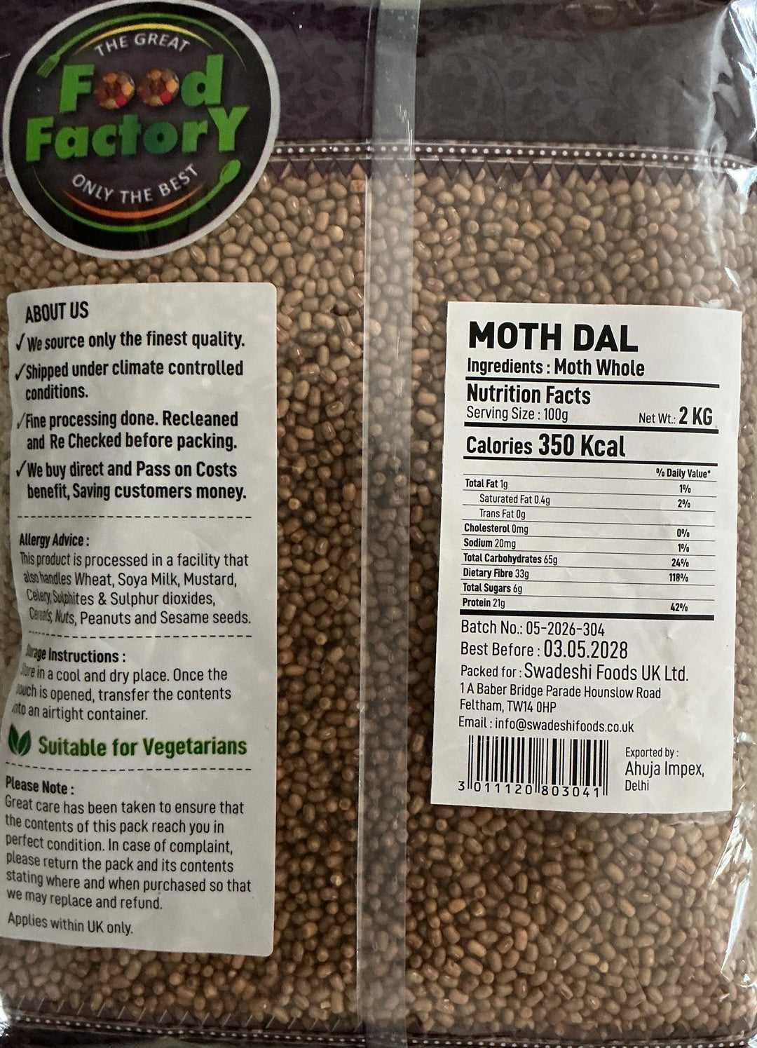 Food Factory Lentils Moth Dall 2kg
