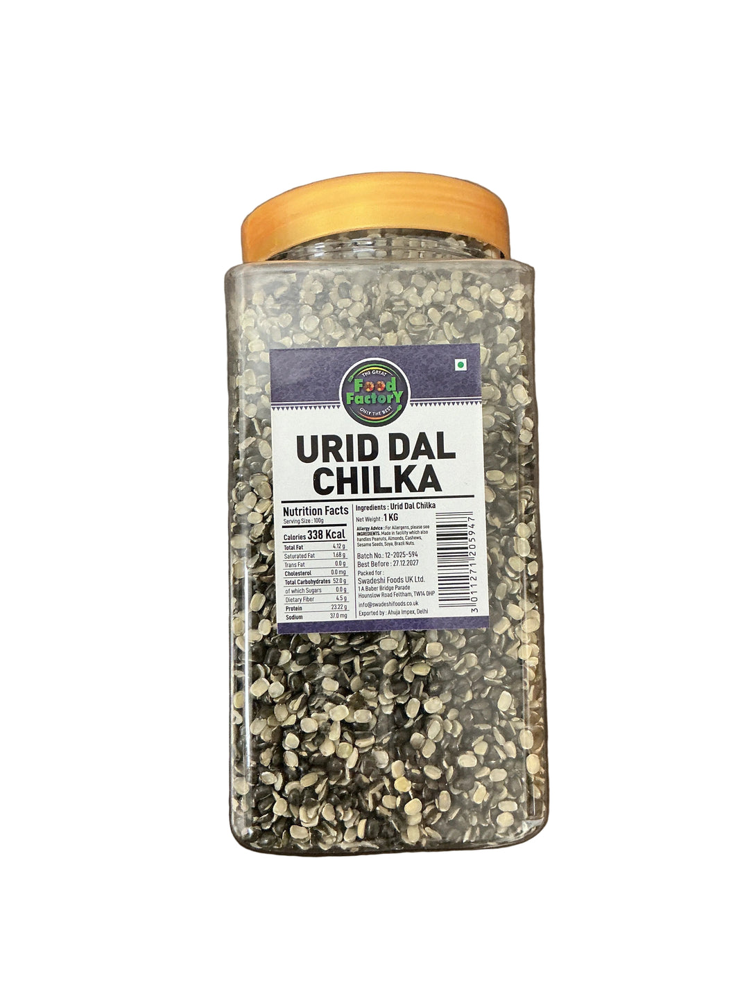 Food Factory Lentils Urid Dall Chilka In Jar Indian 1kg