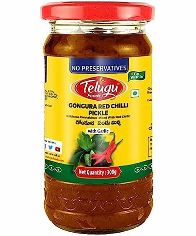 Telugu Foods  Pickle Gongura Red Chilli With Garlic 300g