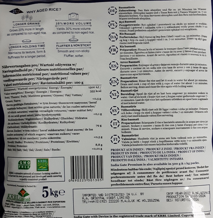 India Gate Rice Basmati Extra Long Premium 5Kg