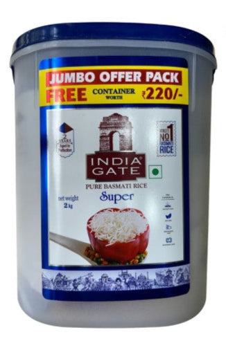 India Gate Rice Basmati Pure 2Kg With Free Container
