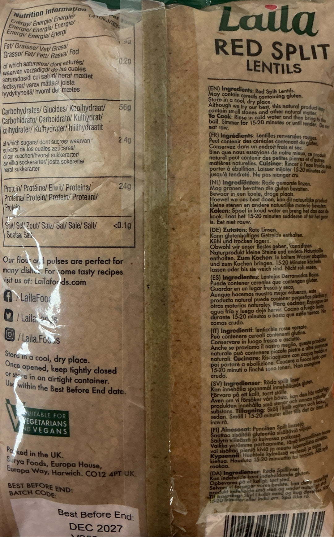 Laila Lentils Red Split 2kg - ExoticEstore