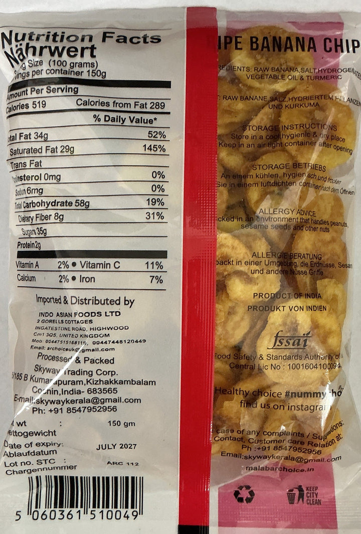 Malabar Choice Ripe Banana Chips 150g