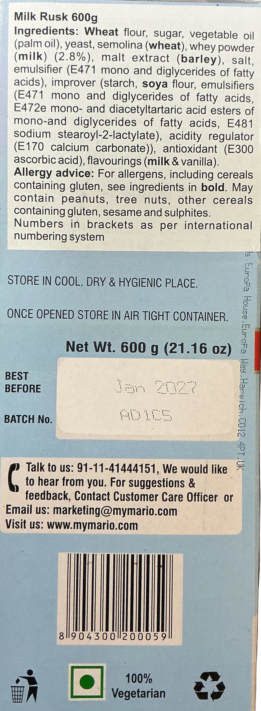 Mario Rusk Milk 600g PM