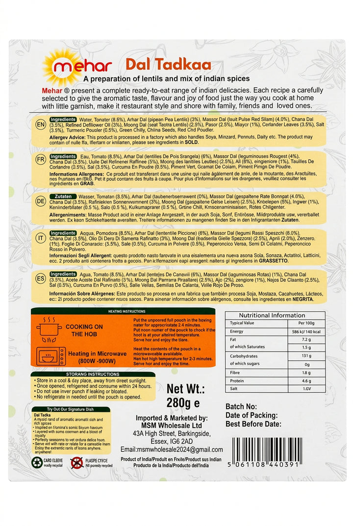 Mehar Ready Meal Dal Tadka 280g