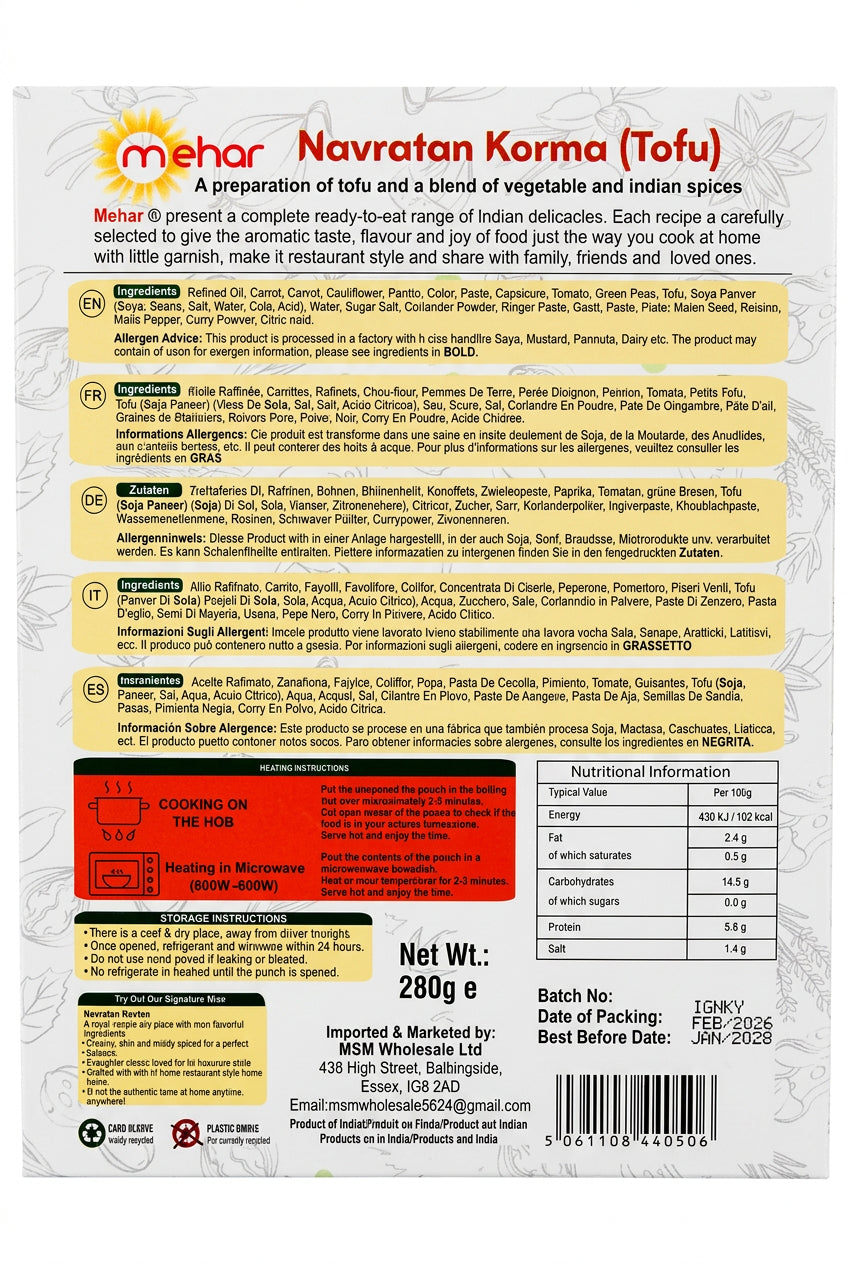Mehar Ready Meal Navratan Korma Tofu 280g