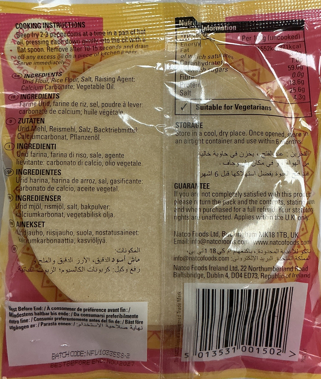 Natco Pappadoms Madras Plain 100g