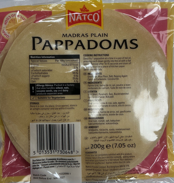 Natco Pappadoms Madras Plain 200g