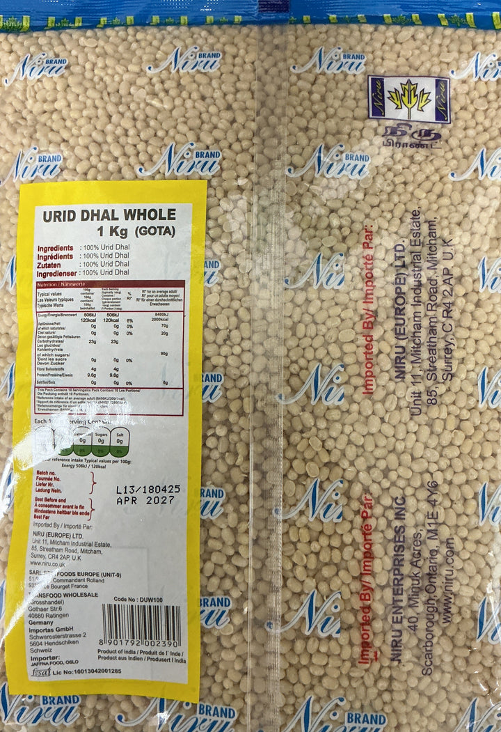 Niru Lentils Urid Dal Whole Gota 1kg