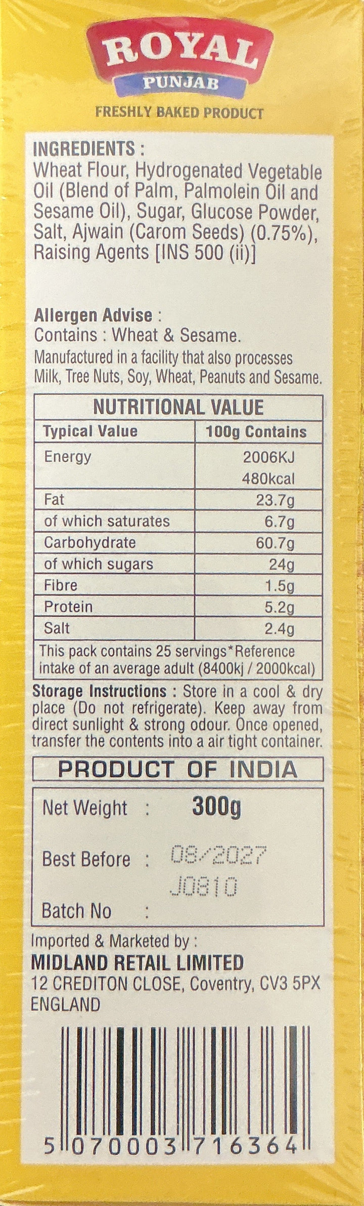 Royal Punjab Handmade Cookies Ajwain 300g