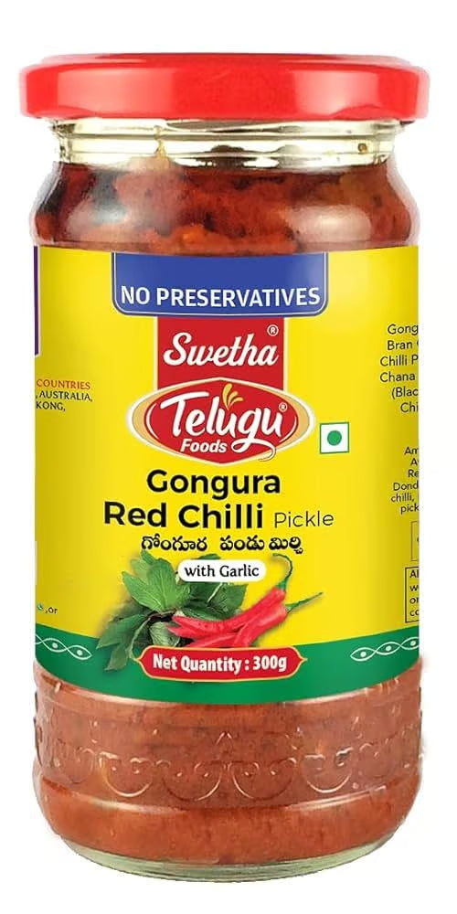 Telugu Foods Pickle Gongura Red Chilli with Garlic 300g
