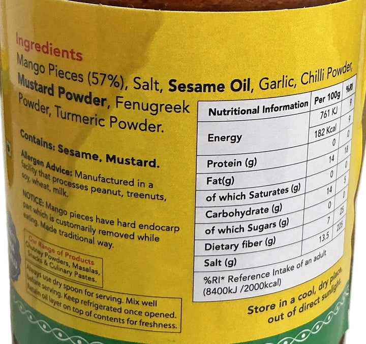 Telugu Foods Pickle Mango Avakaya with Garlic 300g