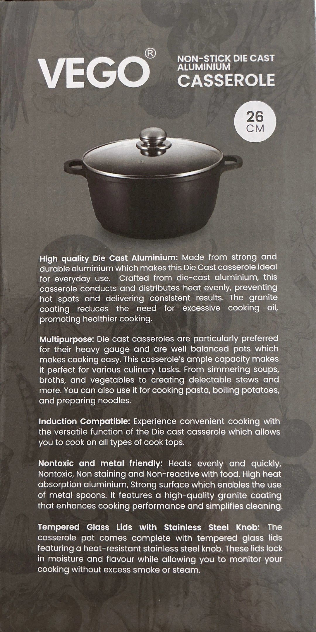 Vego Non Stick Die Cast Aluminium Casserole 26cm