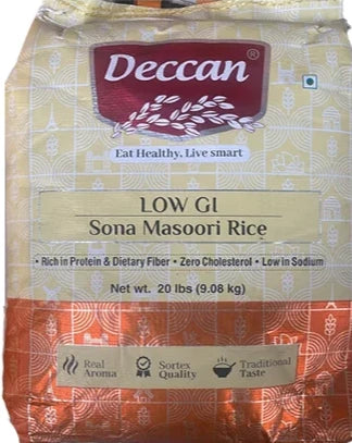 Deccan Low GI Sona Masoori Rice 9.08Kg