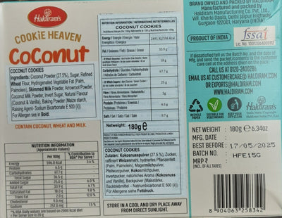 Haldirams Cookie Heaven Coconut 180g