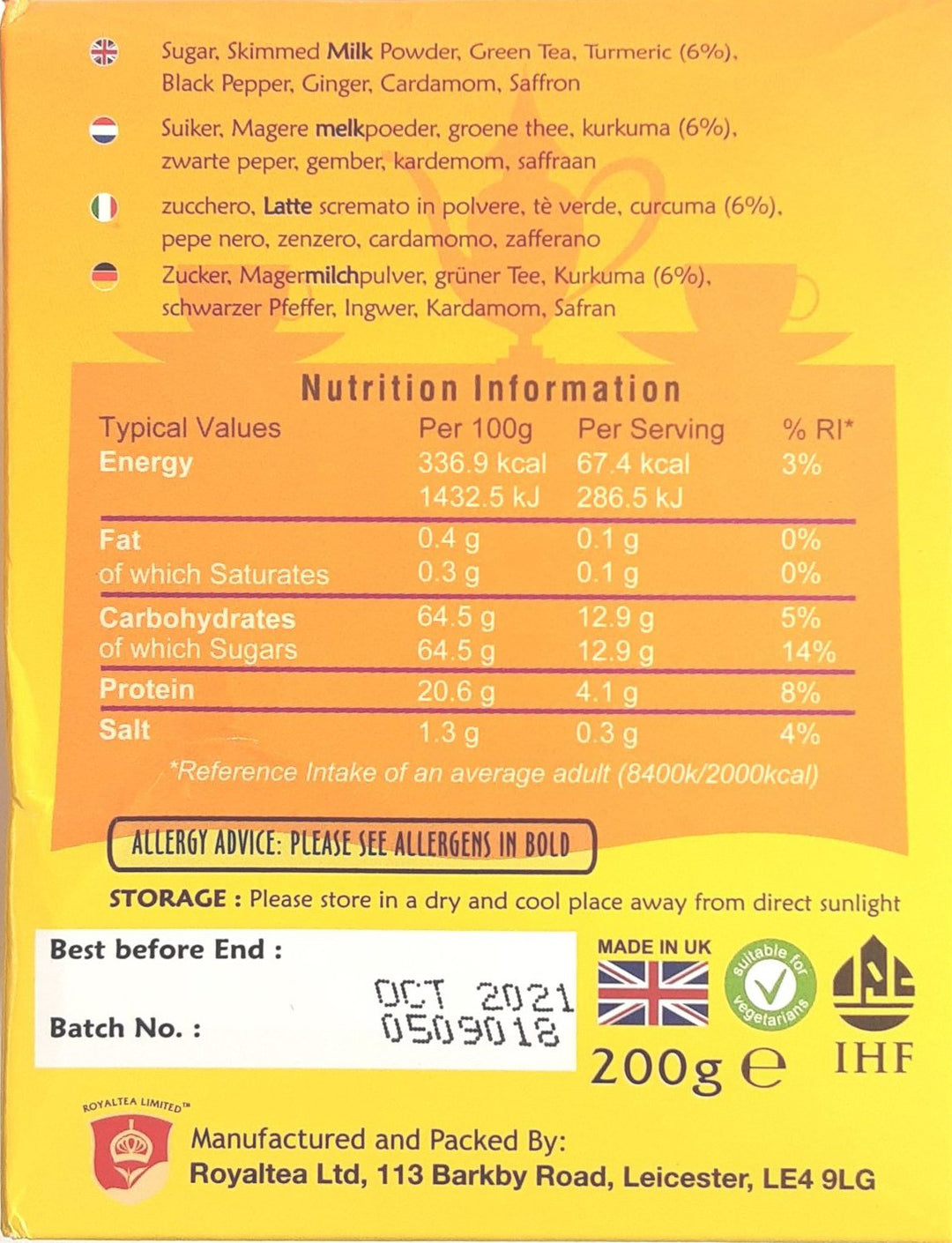 Royal Instant Chai Turmeric 10 Servings