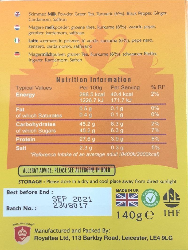 Royal Instant Chai Turmeric Unsweetened 10 Servings