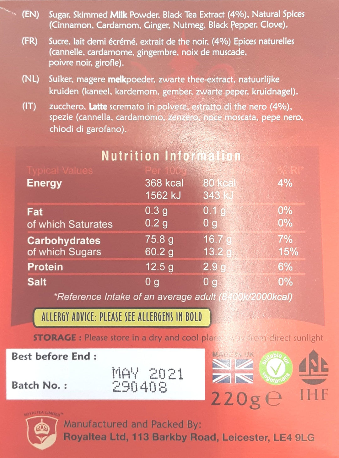 Royal Chai Masala Sweetened  220g