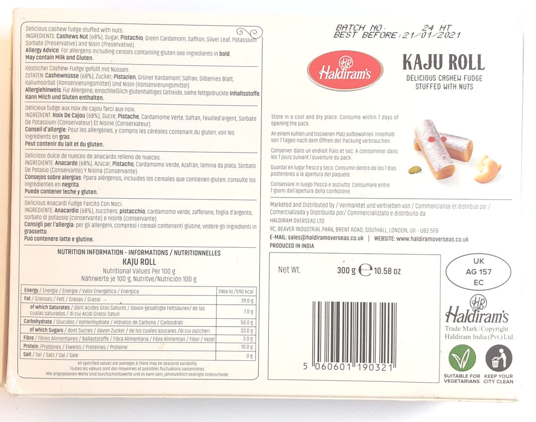 Haldirams Sweets Kaju Roll 300g Indian