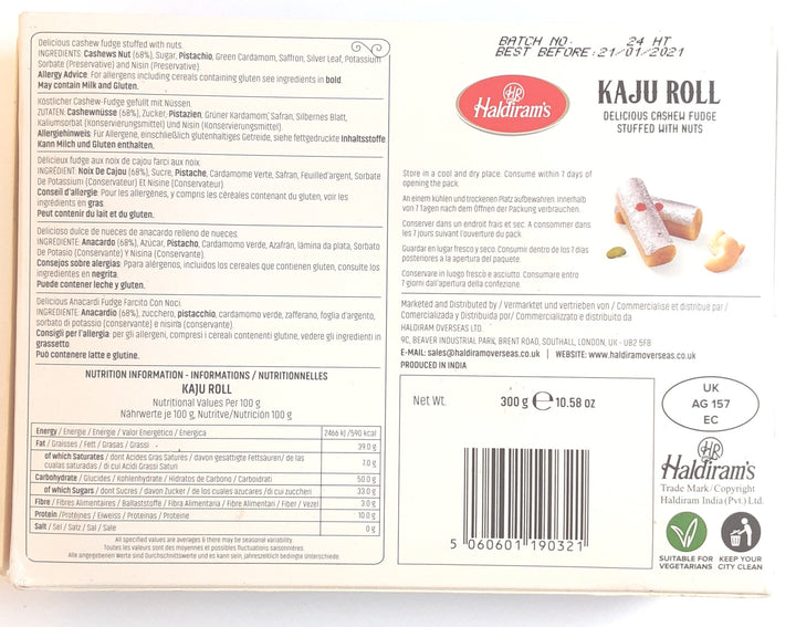 Haldirams Sweets Kaju Roll 300g Indian