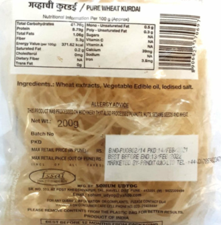 Sohum Pure Wheat Kurdai 200g - ExoticEstore