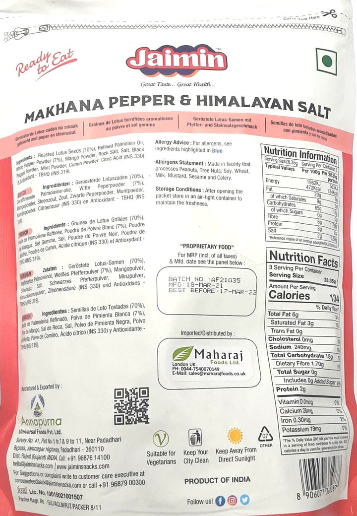 Jaimin Phool Makhana Pepper &amp; Himalayan Salt 80g