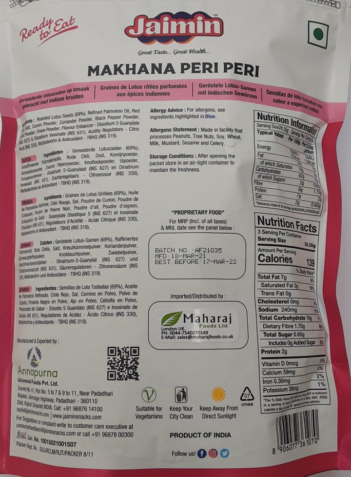 Jaimin Phool Makhana Peri Peri 80g - ExoticEstore