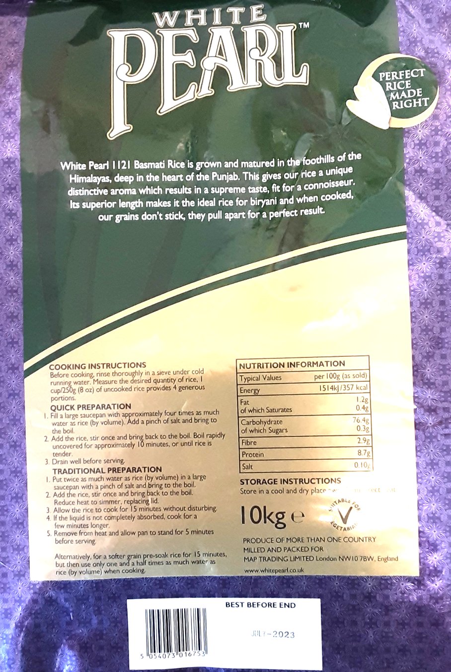 White Pearl Rice Basmati 1121 10kg