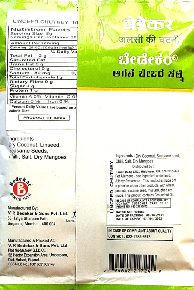 Bedekar Linceed Javas Chutney 100g