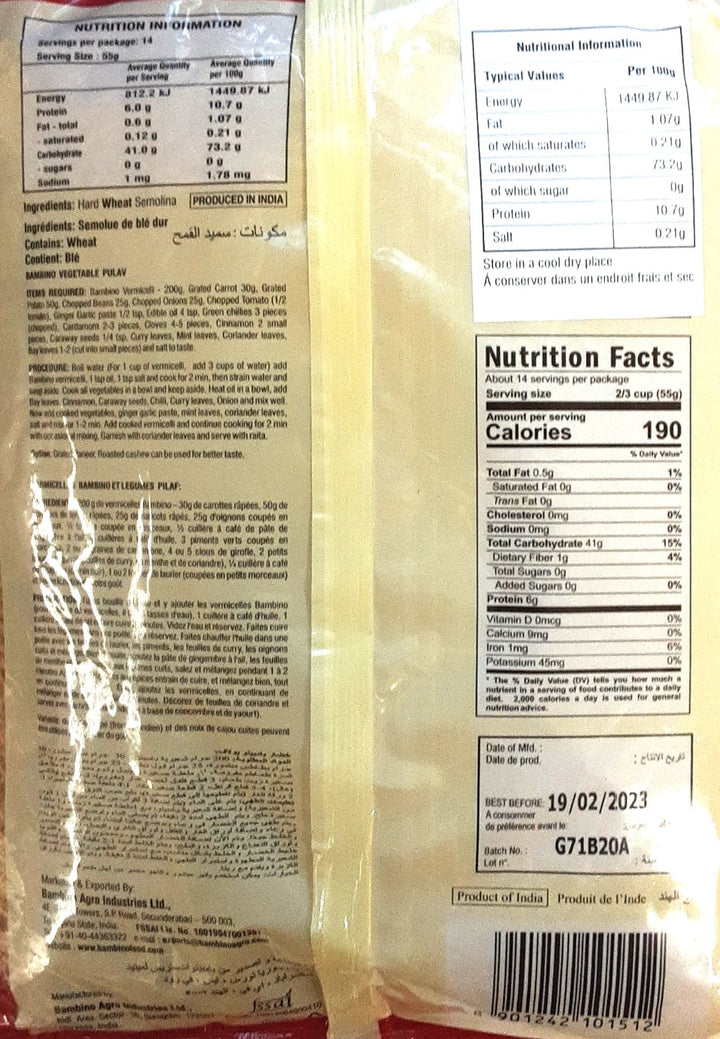 Bambino Vermicelli Unroasted 800g